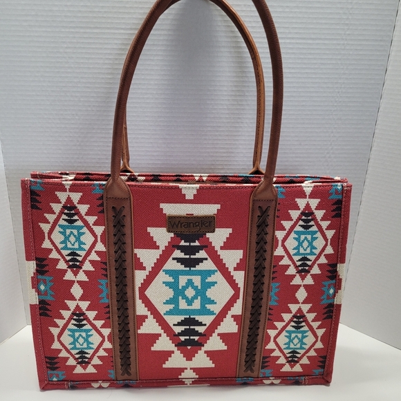 Wrangler Handbags - Wrangler Aztec Design Canvas Tote 12"x17" Handbag